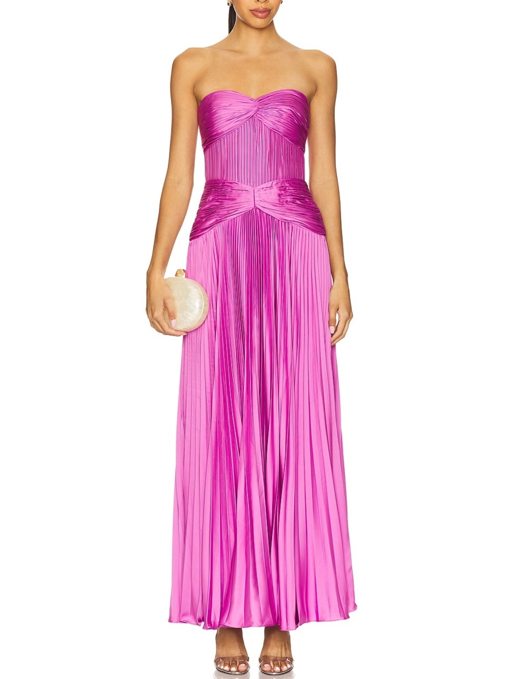 AMUR Del Pleated Strapless Gown in Desert Rose Bud Pink